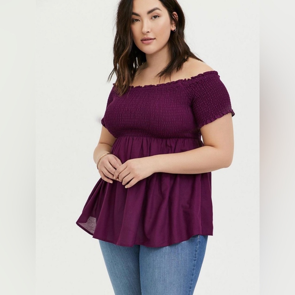 Torrid Peplum Gauze Smocked Off Shoulder Top size 2 - Picture 1 of 8